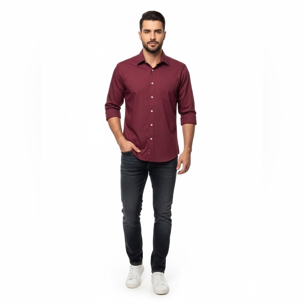 Bespoke New York Men’s Dress Shirt 16–16.5 34/35 Burgundy Classic Fit